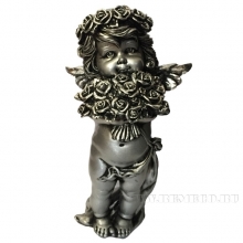 Фигурка декоративная Ангел с розами(цвет серебро), L12,5W9Н22см