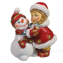 Фигура декоративная Девочка и снеговик (красный) , L8.5W5H9.5,