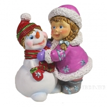 Фигура декоративная Девочка и снеговик (розовый) , L8.5W5H9.5,