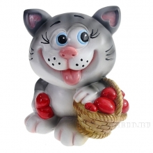 Копилка Котенок с корзиной сердец(серый) L11W9.5H13см