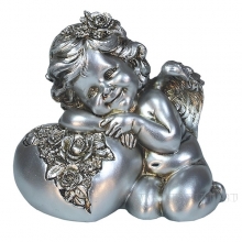 Фигура декоративная Ангел. Сердце роз(цвет серебро) L15W9H13см