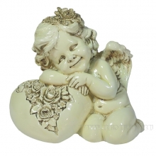 Фигура декоративная Ангел. Сердце роз(цвет слоновая кость) L15W9H13см