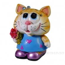 Копилка Кошечка с цветами (цвет рыжий) L12W10.5H16см