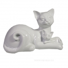 фигура декоративная Кошка с котенком (белый глянец) L18W10H12 см