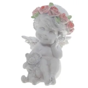 Фигура декоративная Ангелочек с медведем (цвет белый), L9,5W9,5H13 cм